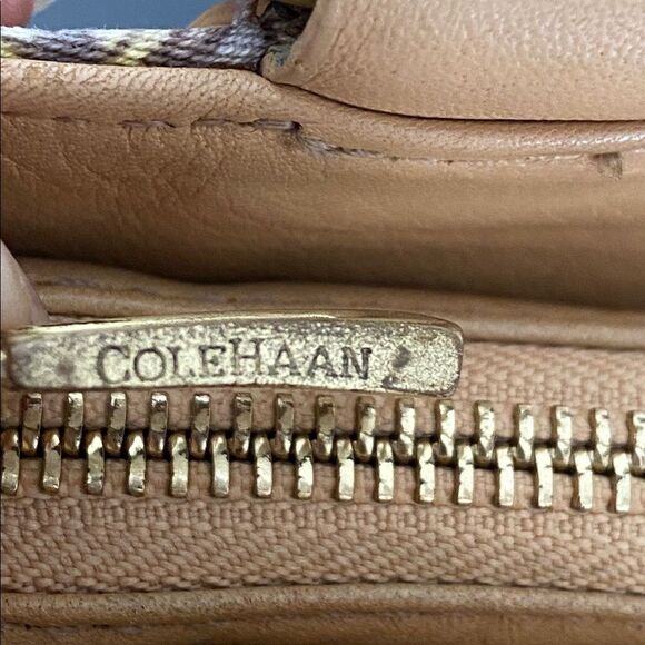 Cole Haan Tan Leather Retro Print Mini Handbag Boho Hippie Cottage Core Beachy - Picture 4 of 13